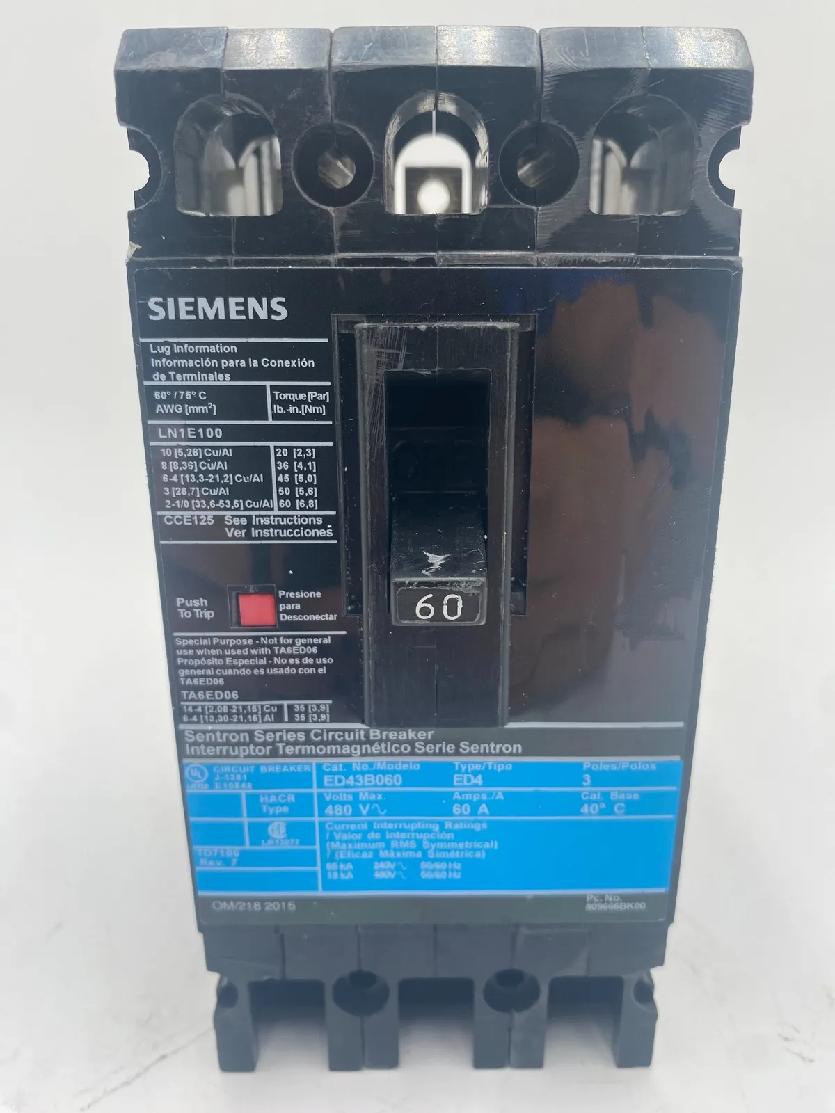 Siemens ED43B060 Circuit Breaker — image 1 of 6