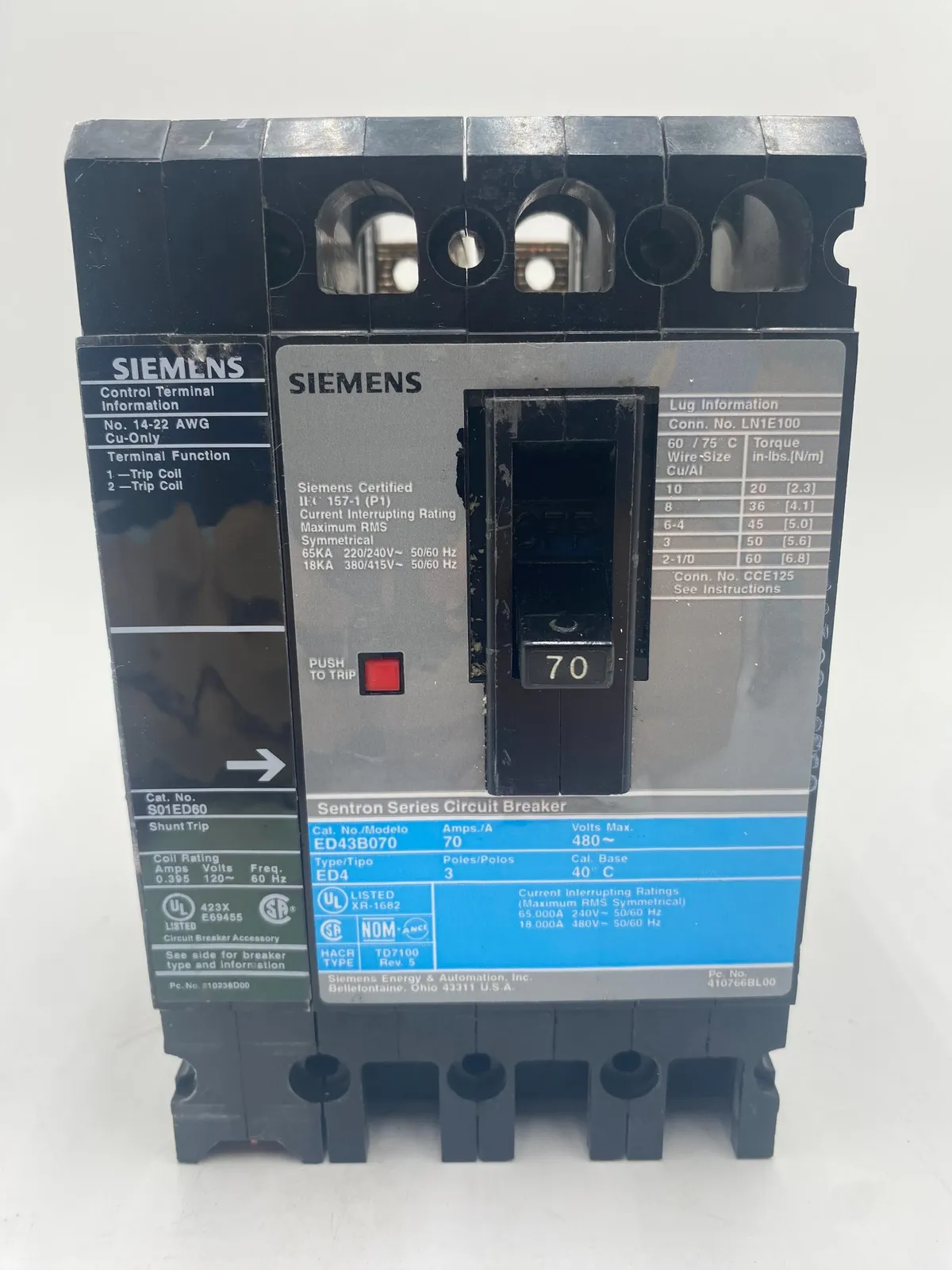 Siemens ED43B070 Circuit Breaker — image 1 of 7