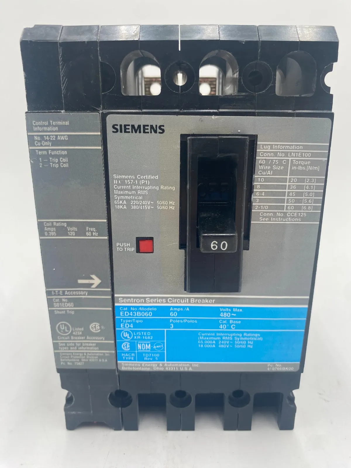Siemens ED43B060 Circuit Breaker — image 1 of 7