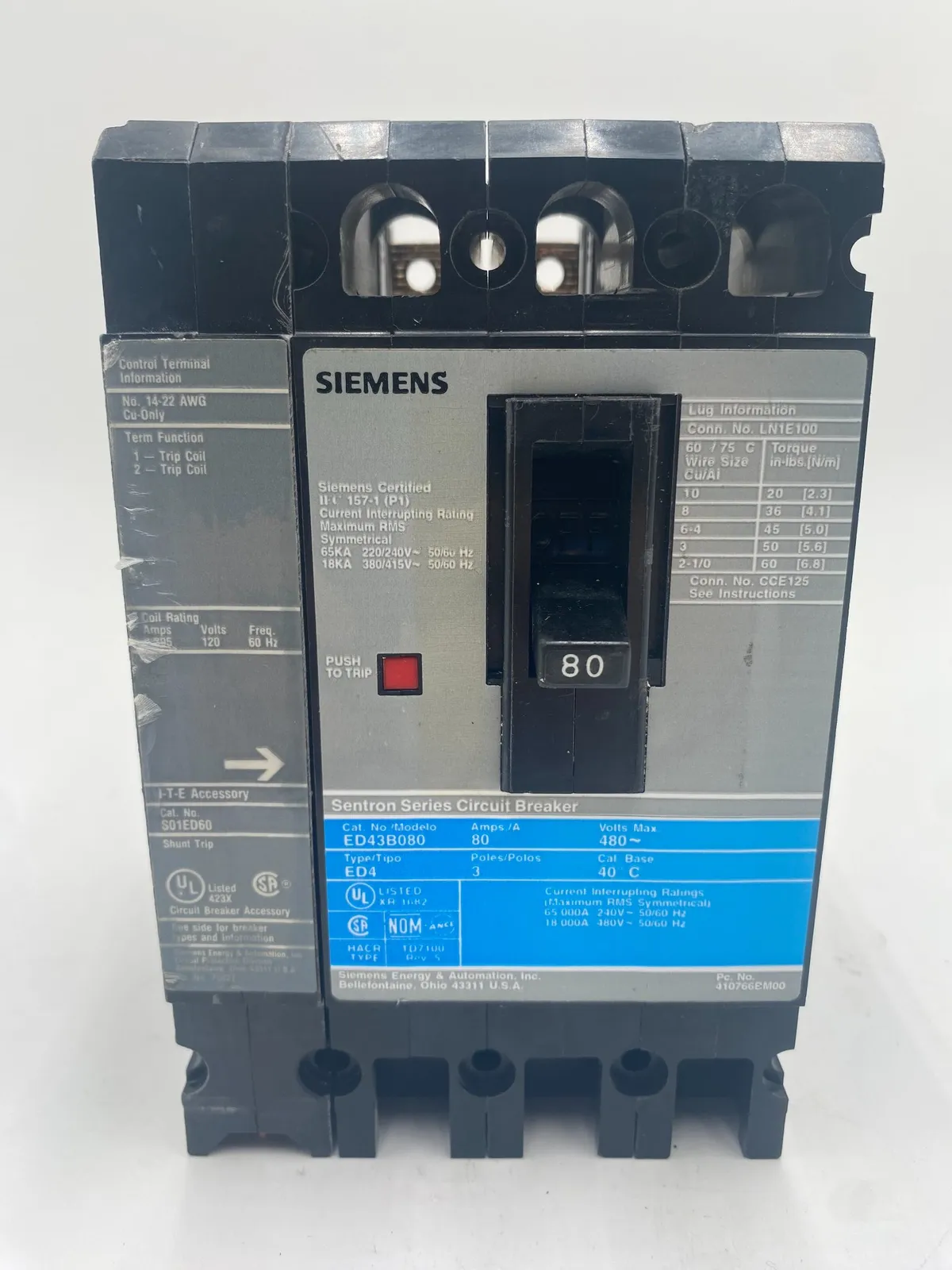 Siemens ED43B080 Circuit Breaker — image 1 of 7