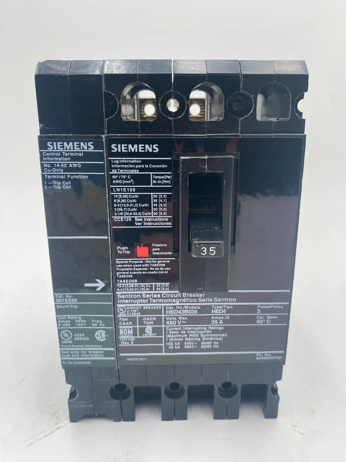Siemens HED43B035 Circuit Breaker — image 1 of 7