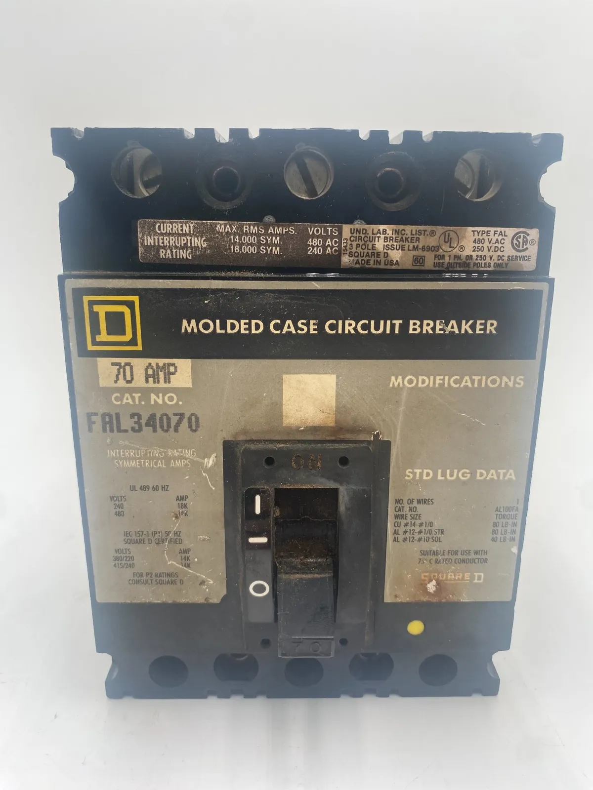 Square D FAL34070 Circuit Breaker 70A 480V 3P I-Line