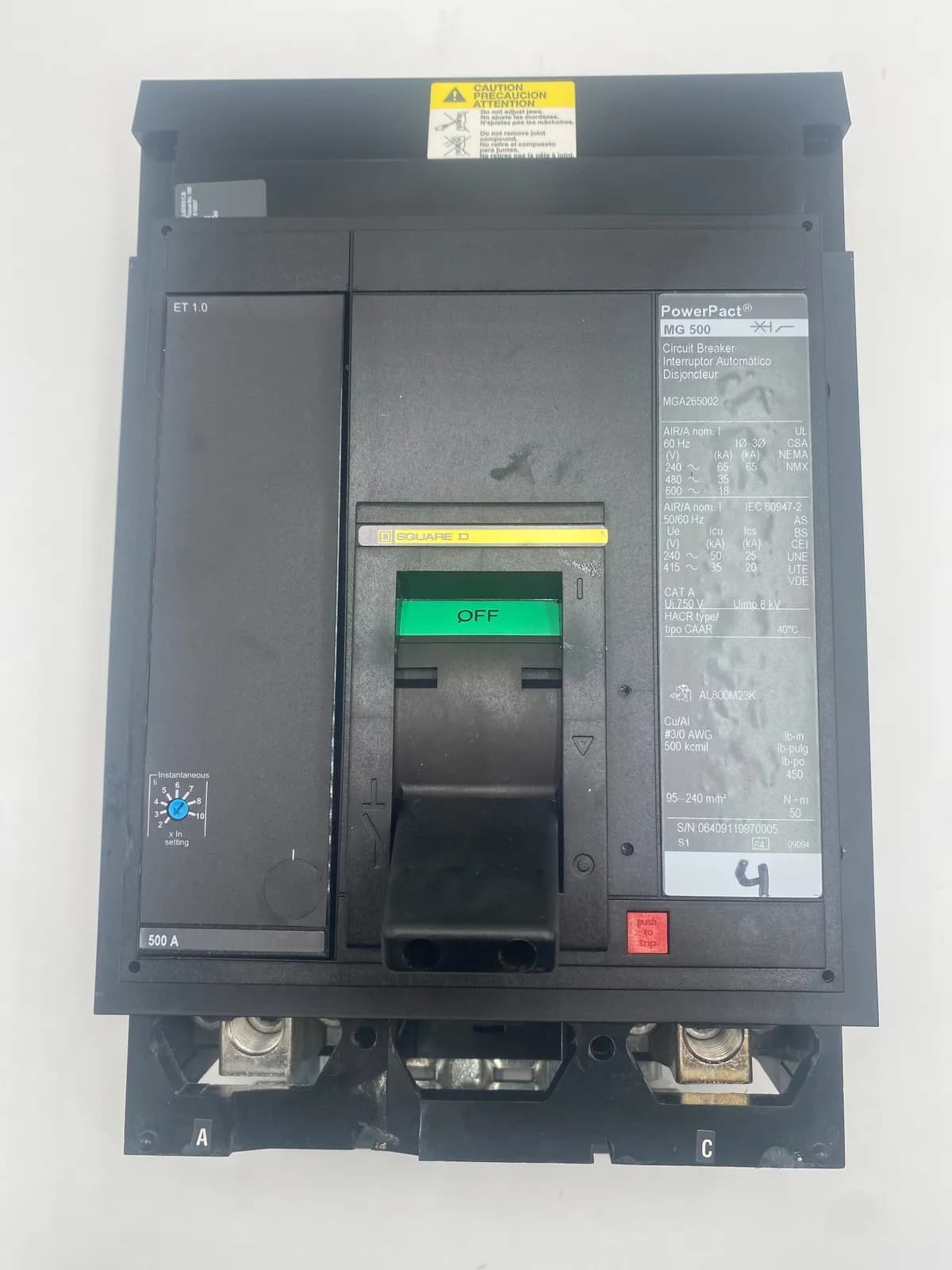 Square D MGA265002 Circuit Breaker 500A 600V 2 Pole