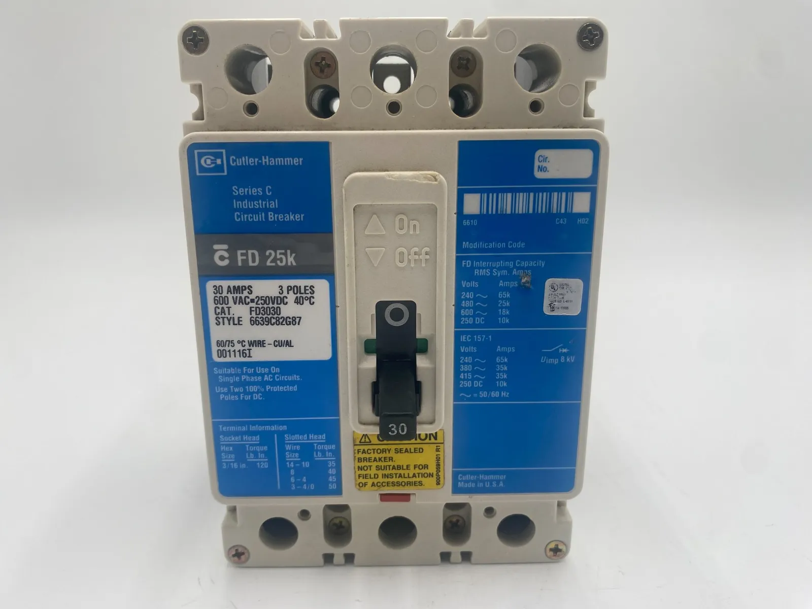 Cutler-Hammer FD3030 Circuit Breaker 30A 600V 3P