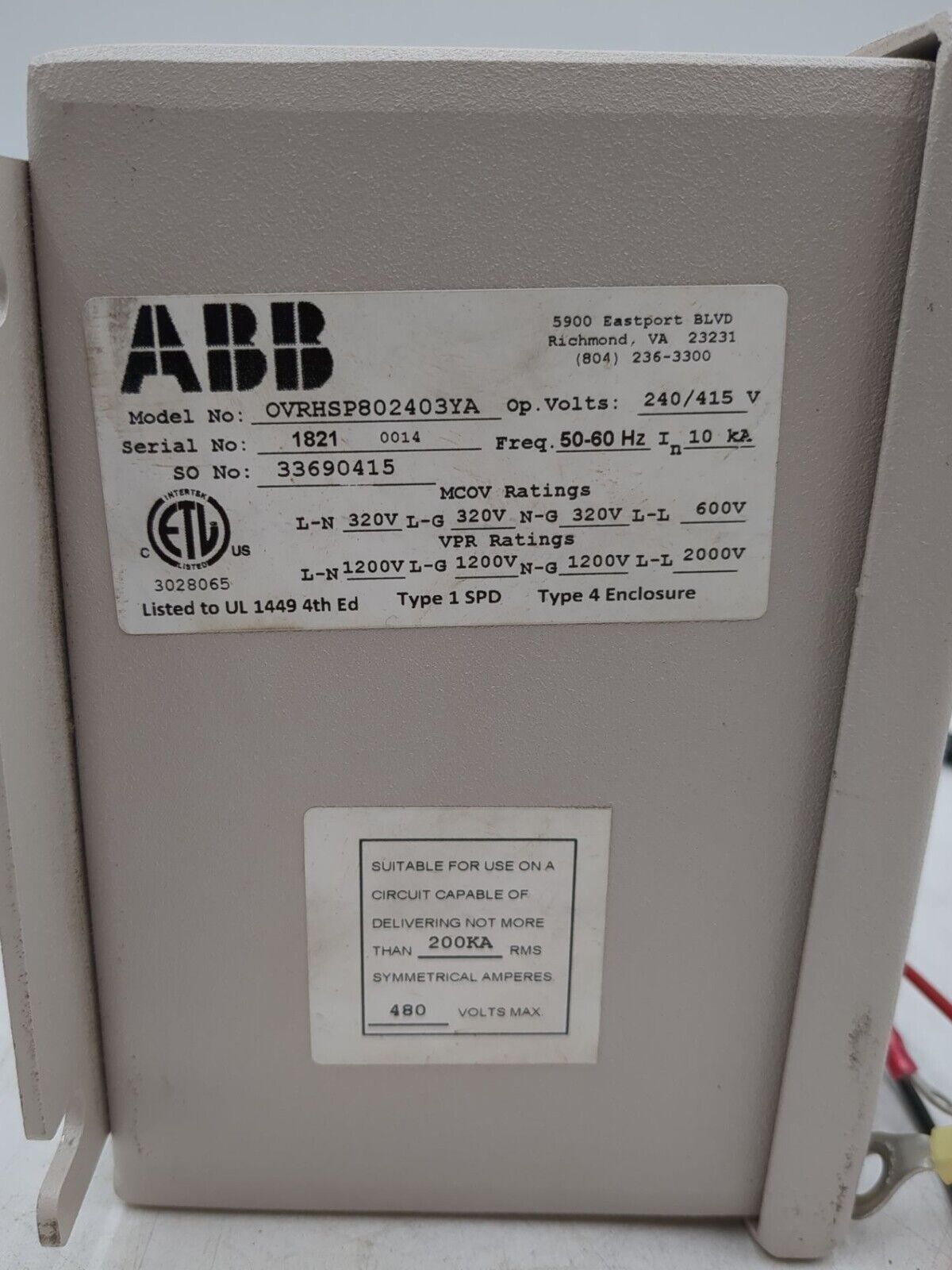 ABB OVRHSP802403YA Used