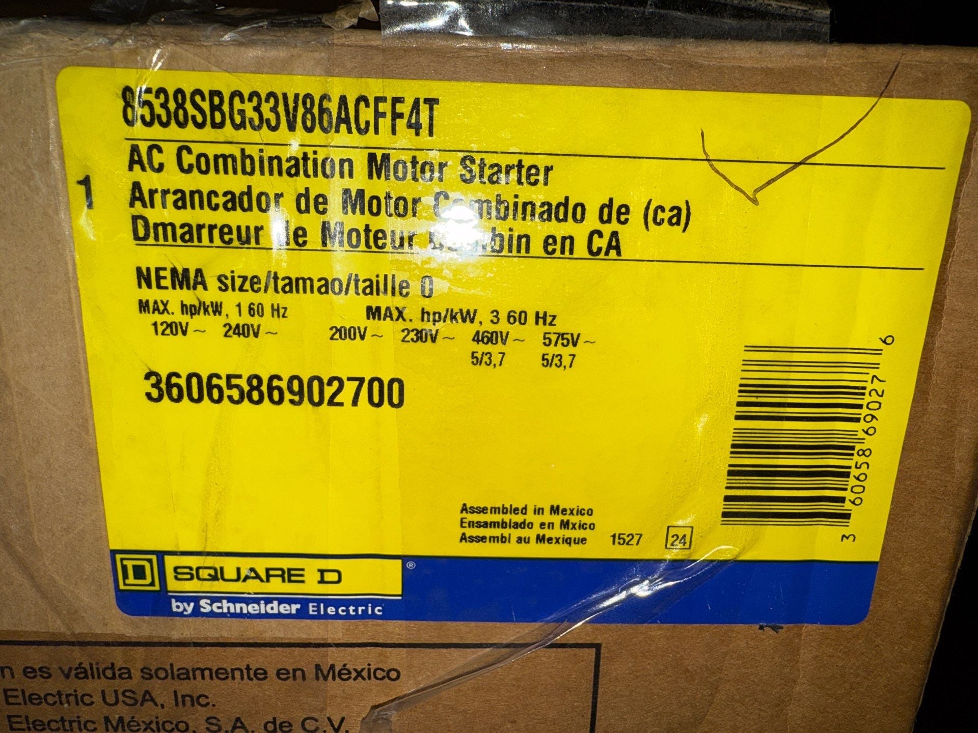 Square D 8538SBG33V86ACFF4T Combo Starter Size 0 8536SBO2S Coil 120V 9422FTCF33 New