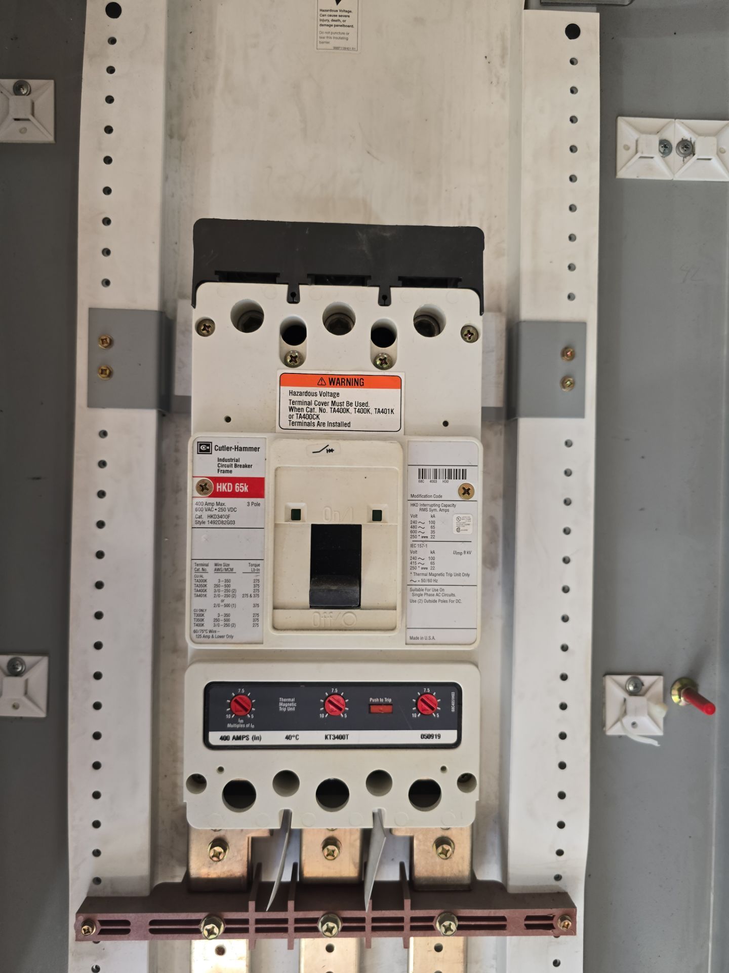 Eaton PRL3A Panelboard 400A 480V 3PH 3W 3R Encl 36 Cir MCB Main HKD3400 LWPQ2072 P702 Used