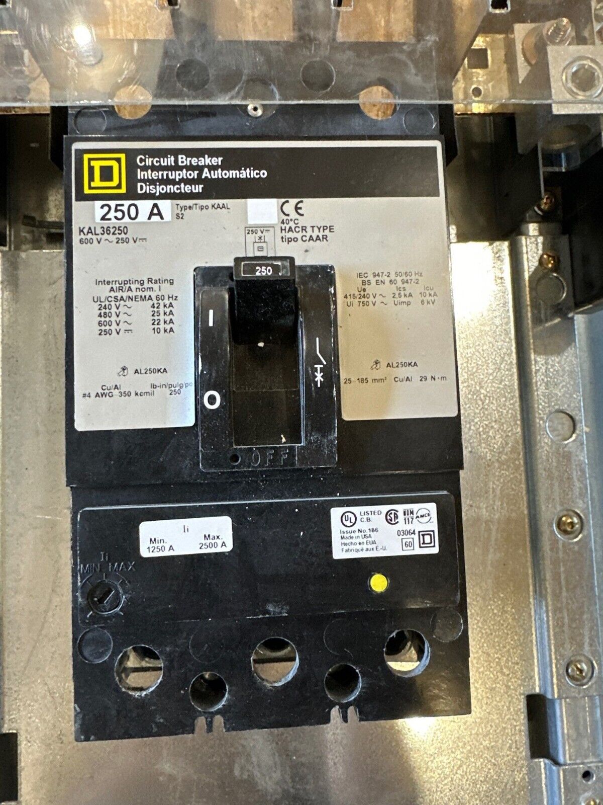 Square D NF Panelboard 250A 480Y/277V 3PH 4W 42 Circuit Subfeed KAL36250 250 Amp P262 Used