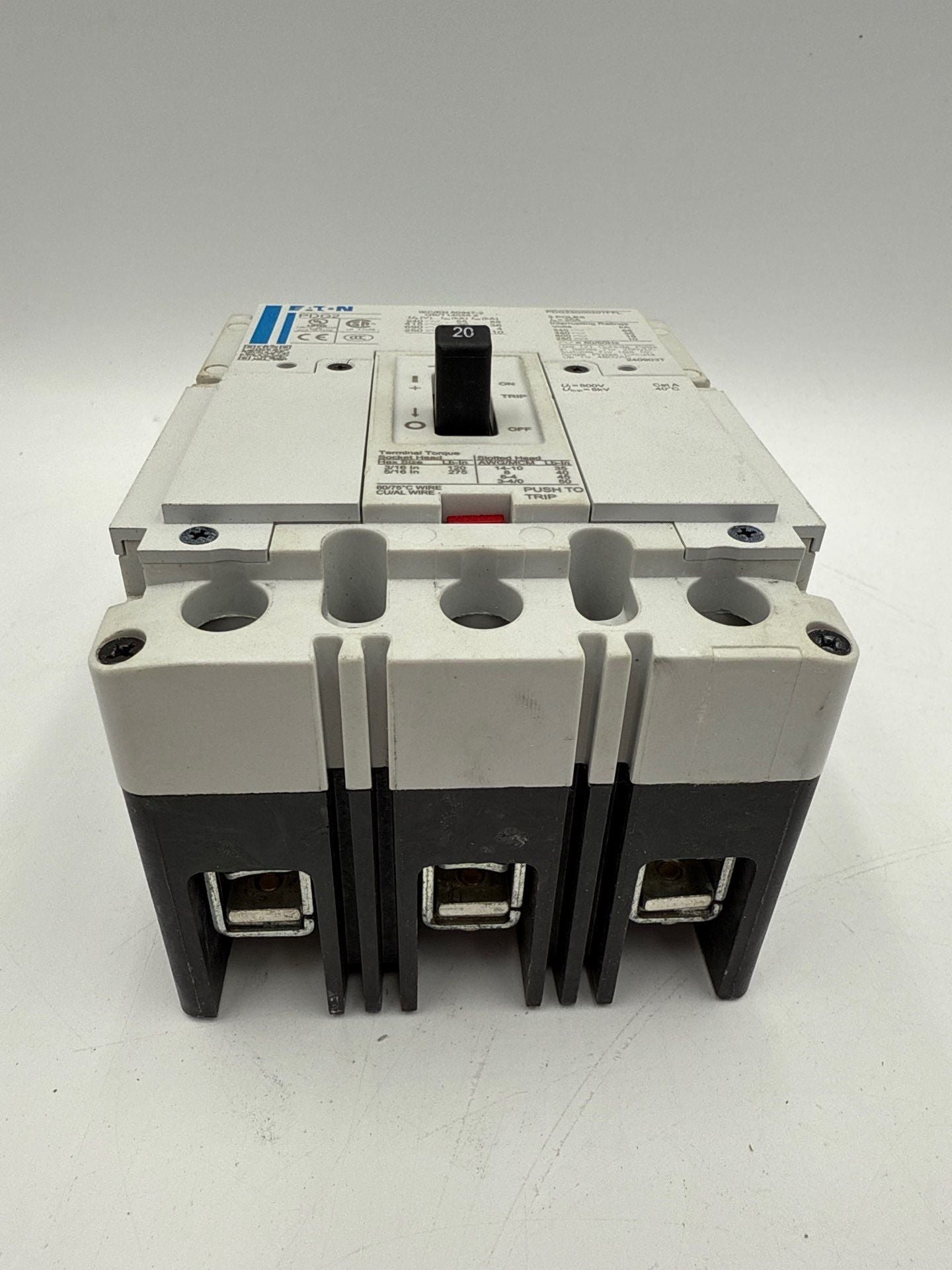 Eaton PDG23G0020TFFL Circuit Breaker 20A 600V 3P Bolt On 20 Amp 3 Pole PDG2 Used