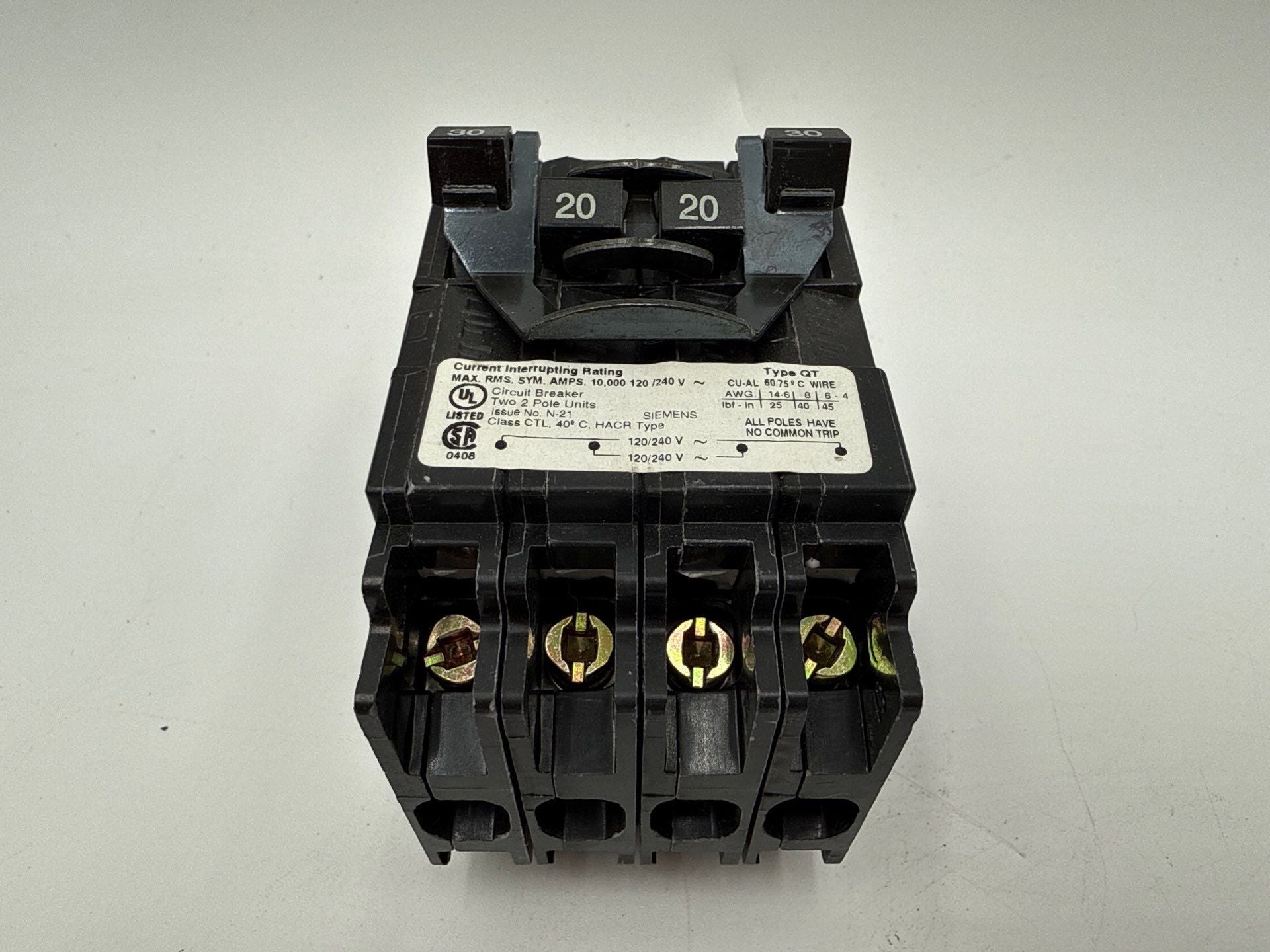 Siemens Q23020 Circuit Breaker 20 Amp 30 Amp 120/240V QT Plug-On Quad Two 2 Pole New