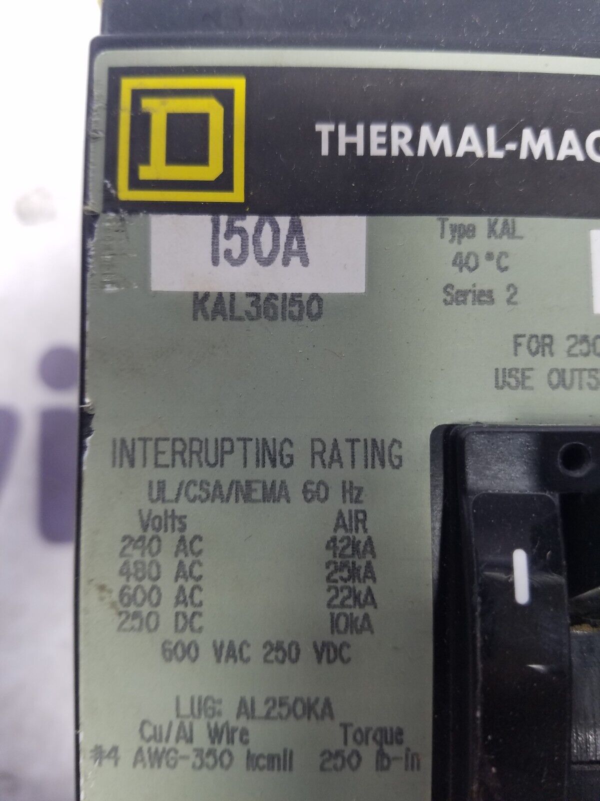 Square D KAL36150 Used