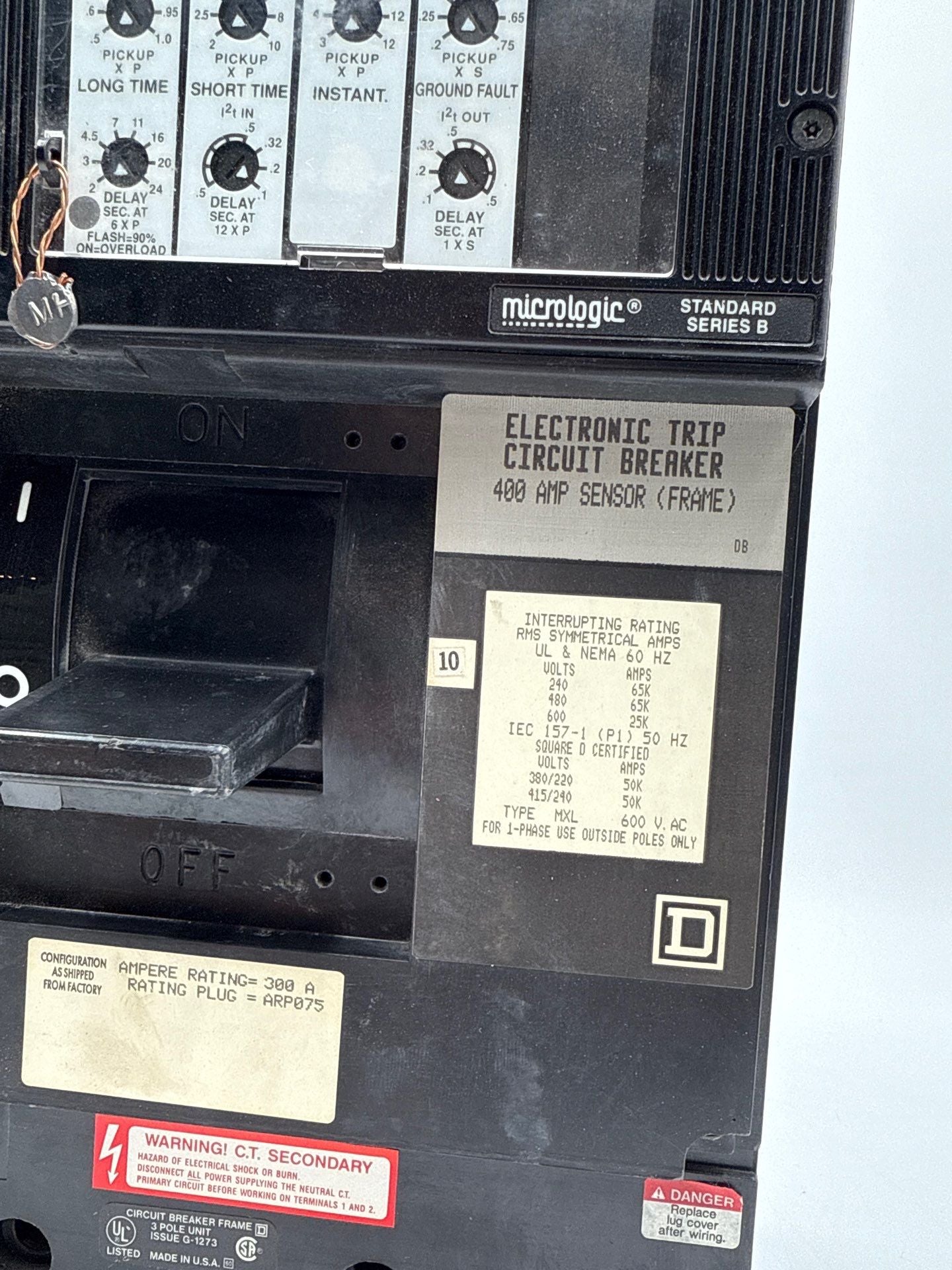 Square D MXF36300G Circuit Breaker 300A 3P 600V MXF 300 Amp Ground Fault LSIG Used