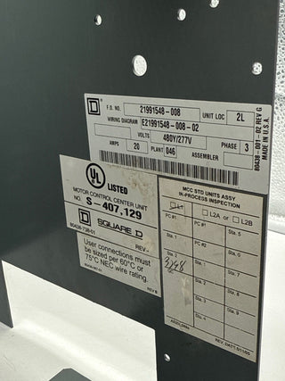 Square D Model 6 20A MCC Feeder Bucket 12" FCP34020 Breaker 20 Amp Used