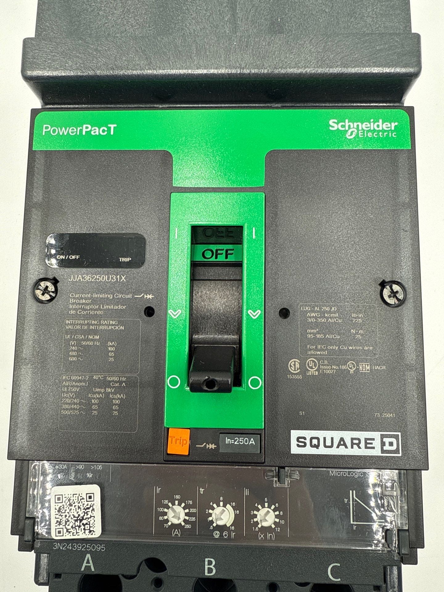 Square D JJA36250U31X I-Line Circuit Breaker 250A 3P 600V JJA 250 Amp 3 Pole New