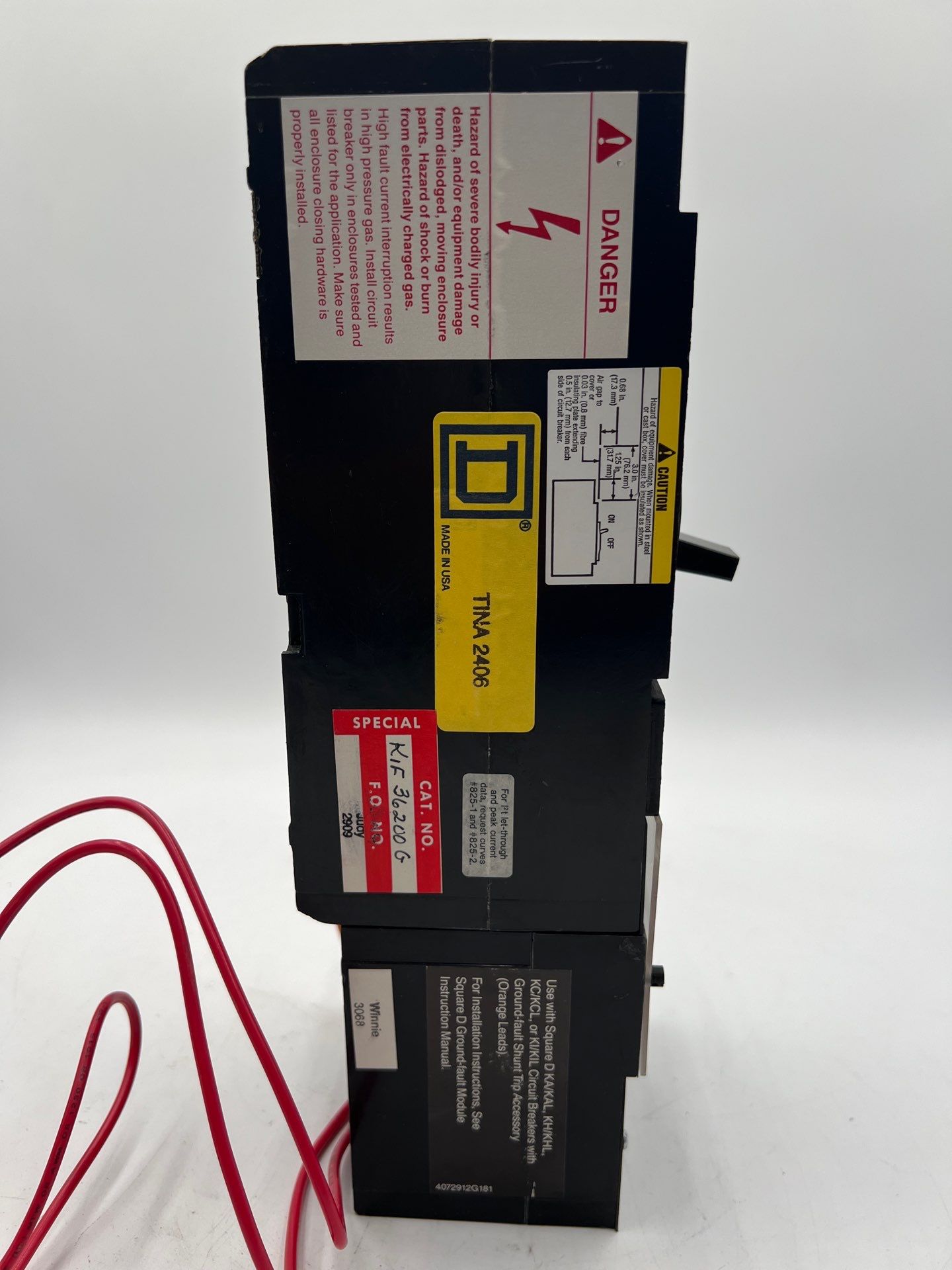 Square D KIF36200G Circuit Breaker 200A 600V 3P 200 Amp Ground Fault GFM250 Used