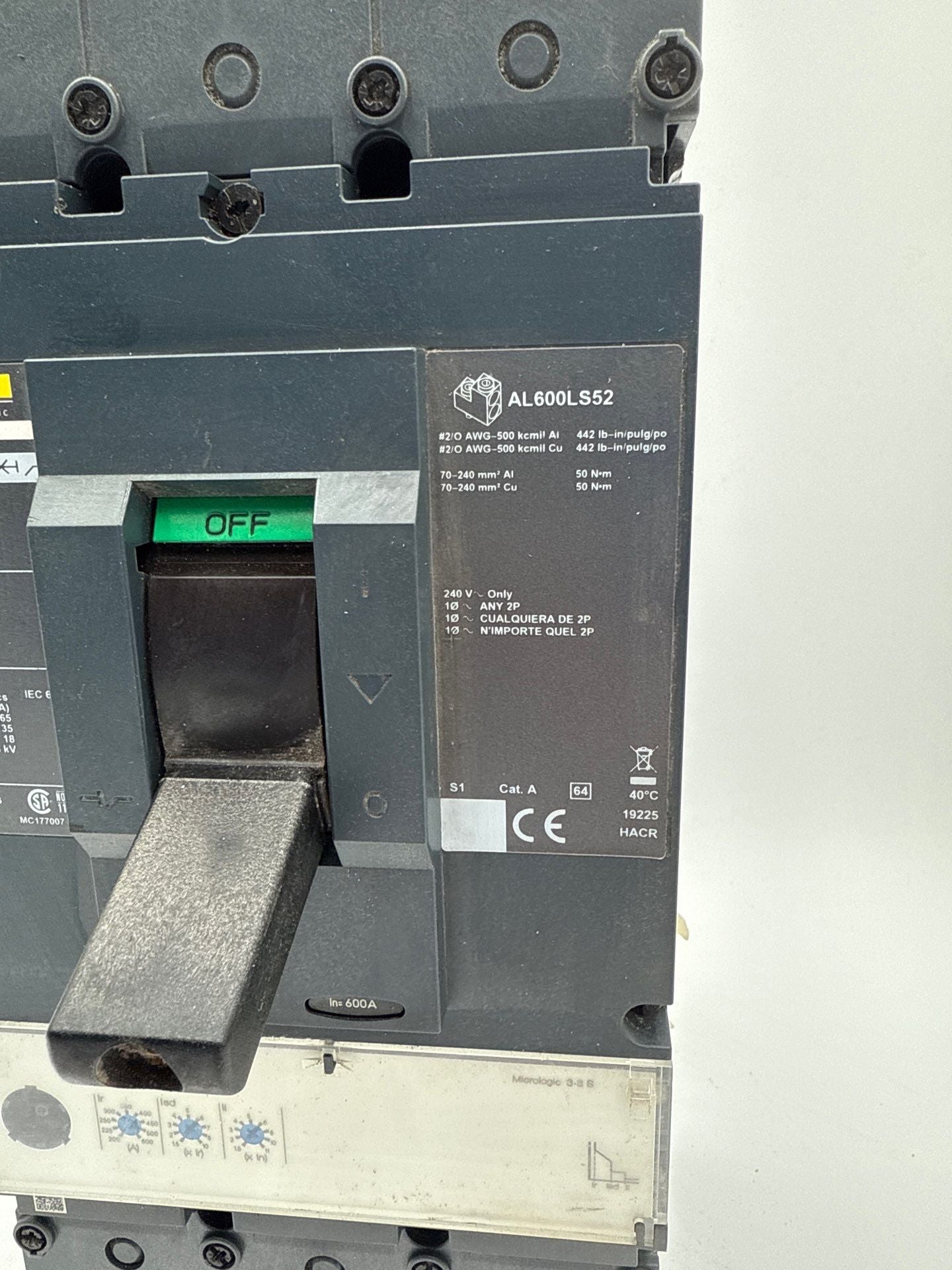 Square D LGL36600U33X Circuit Breaker 600A 3P 600V LG 600 PowerPact 600 Amp Used