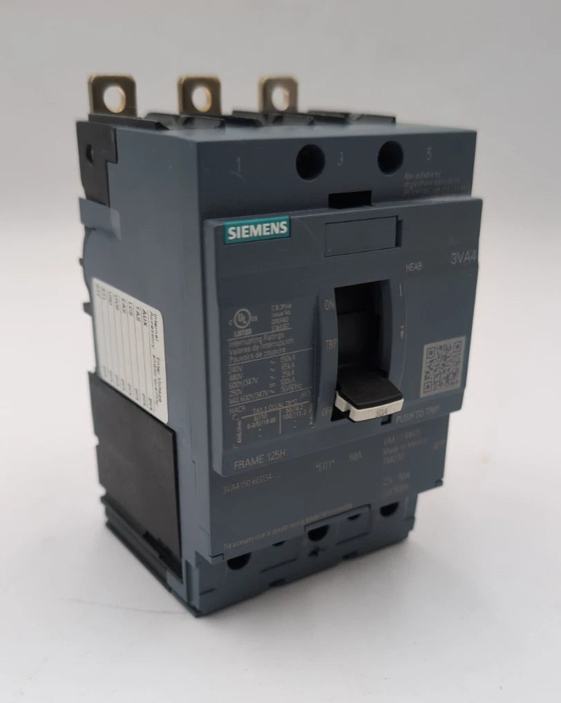 Siemens 3VA4150-6ED34-0AA0 Circuit Breaker 50A 3P 480V 600Y/347V 50 Amp Bolt On New