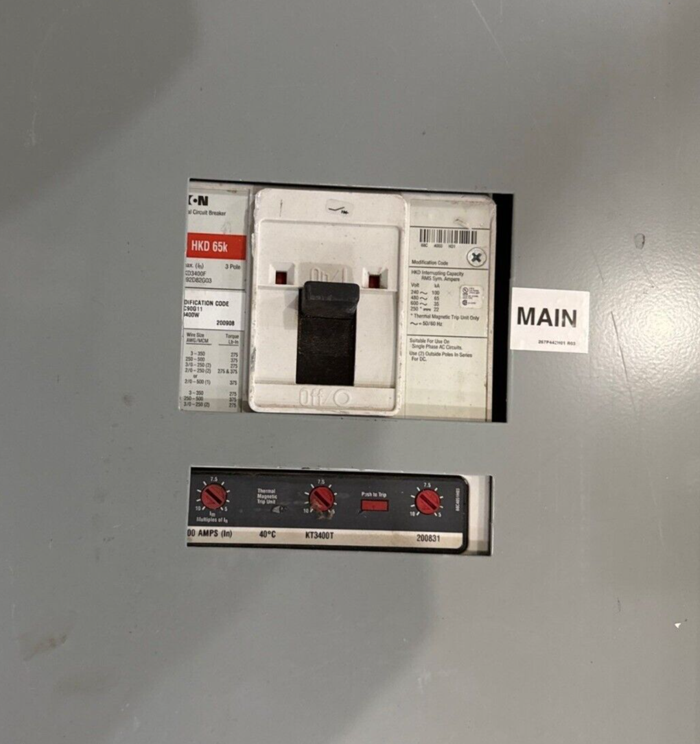 Eaton PRL3A Panelboard 400A 480/277V 3PH 4W 18 Cir Indoor Encl MCB HKD3400F P632 Used