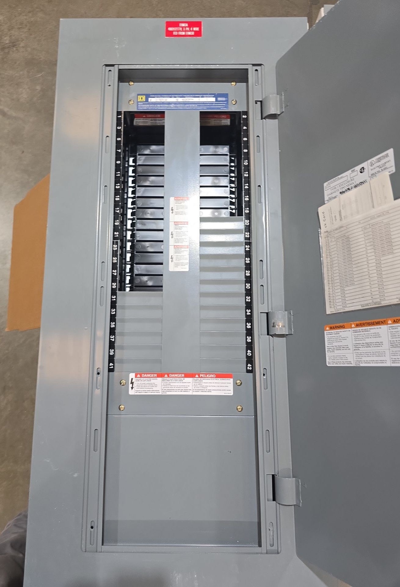 Square D NF Panelboard 250A 600/347V 3PH 4W 250 Amp MLO Panel 42 Cir Indoor Used