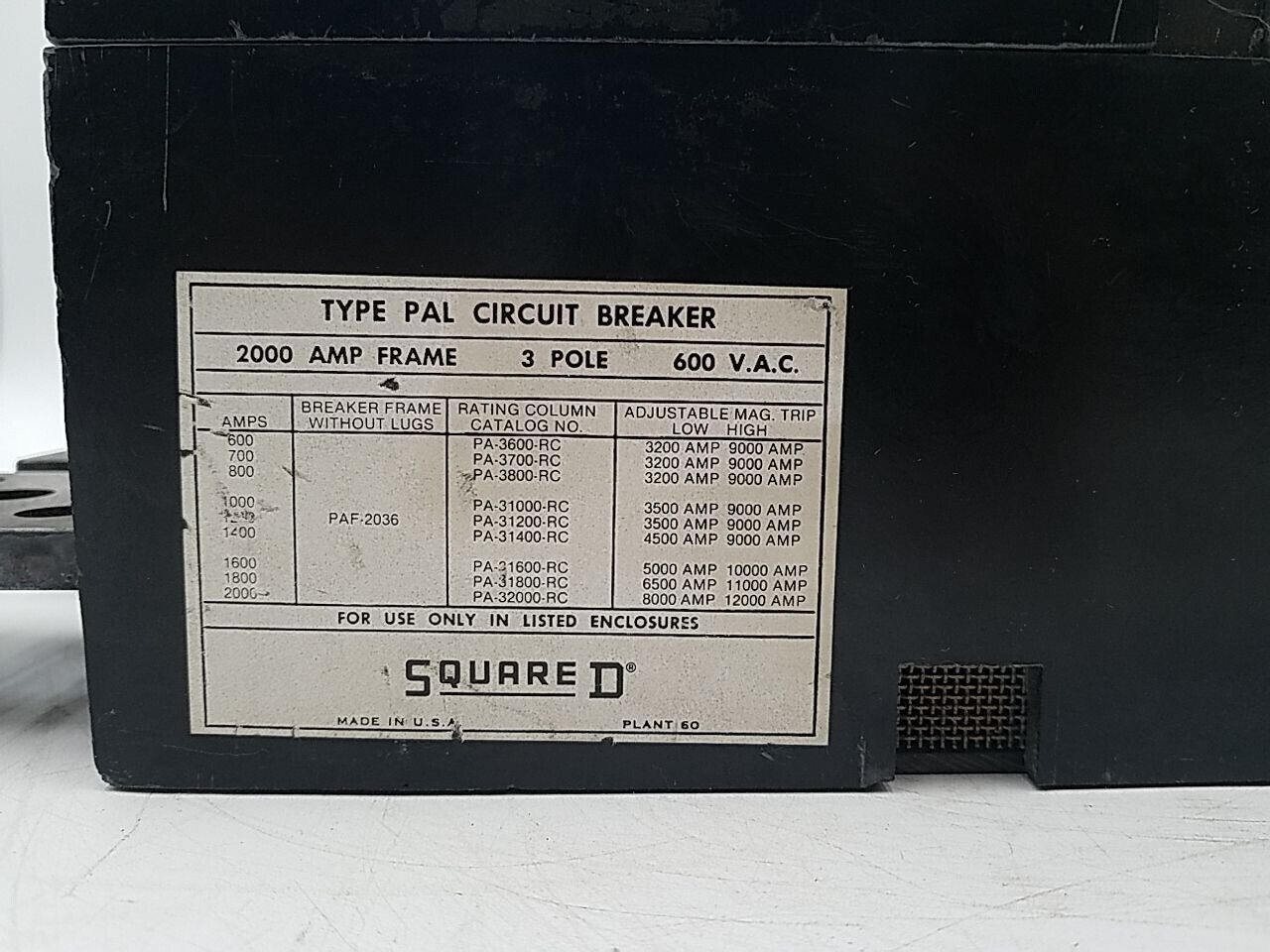 Square D PAF2036 Used