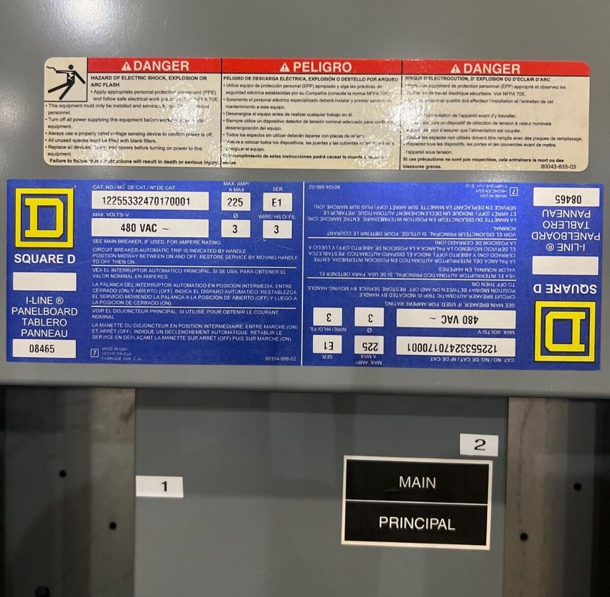 Square D HCM I-Line Panelboard 225A 480V 3PH 3W MCB 42 Circuit 3R Outdoor Encl P612 Used