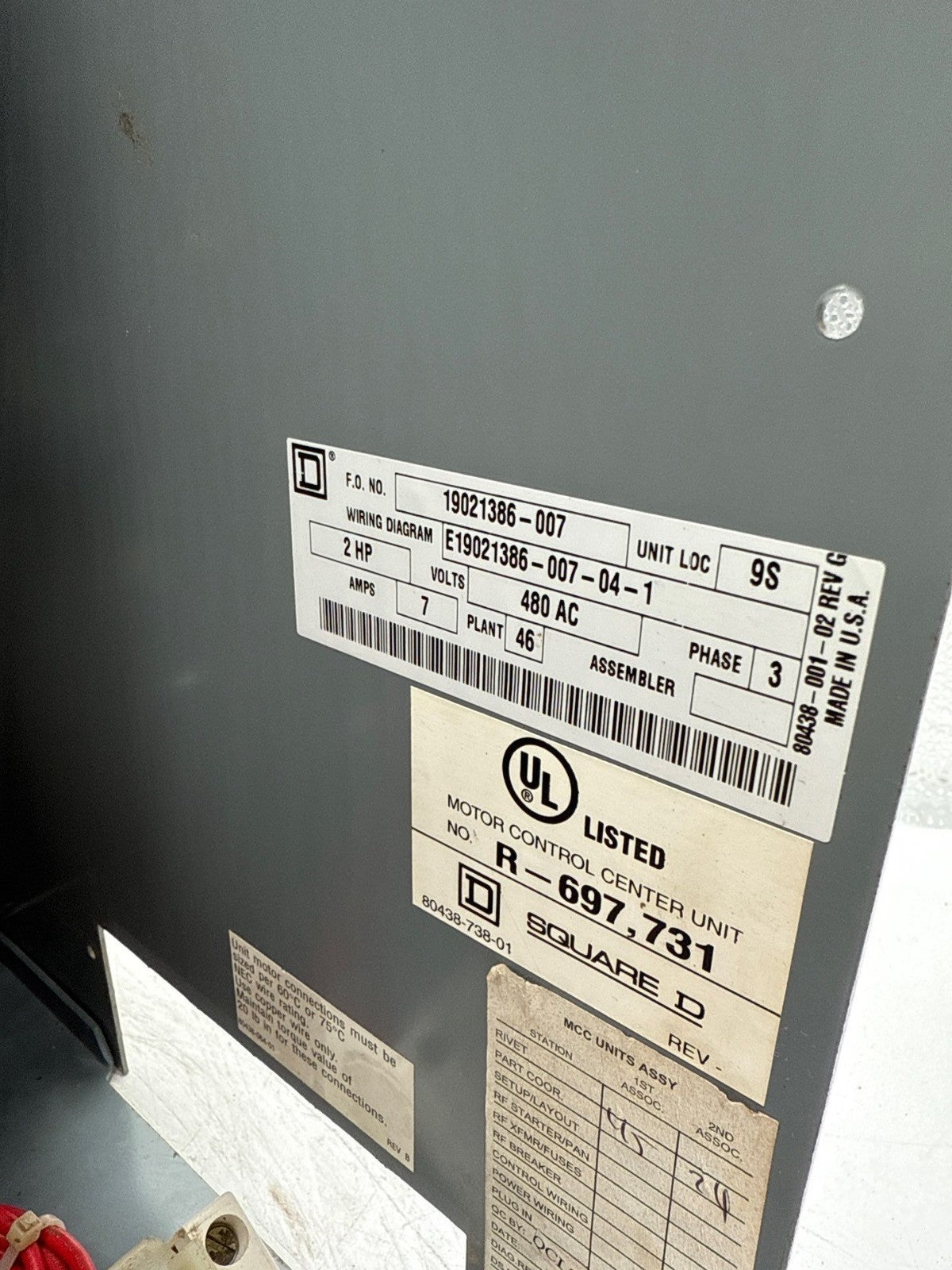 Square D Model 6 18" 7A Combo MCC Bucket Size 1 Reversing Starter FAP3600712M Used