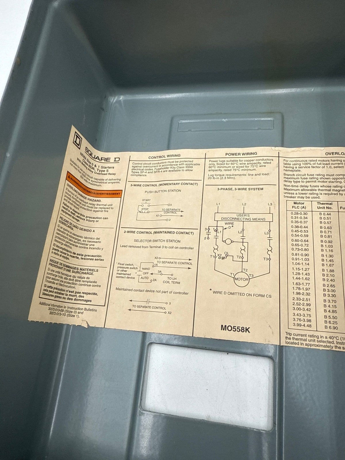 Square D 8536SCG3S Enclosed Starter NEMA 1 Coil 220/240V Start Stop Control Used