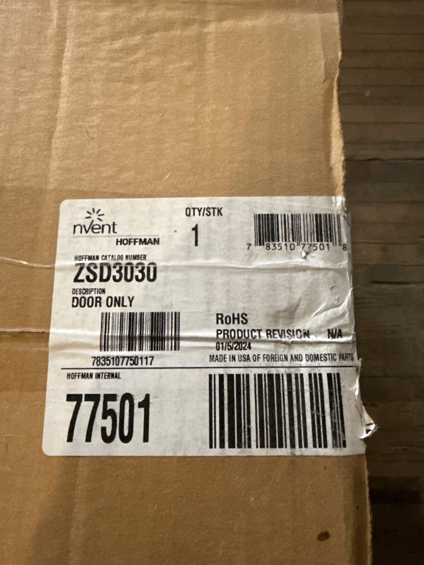 nVENT Hoffman ZSD3030 Concept Replacement Door Single-Door Flush-Mount 30x30 New