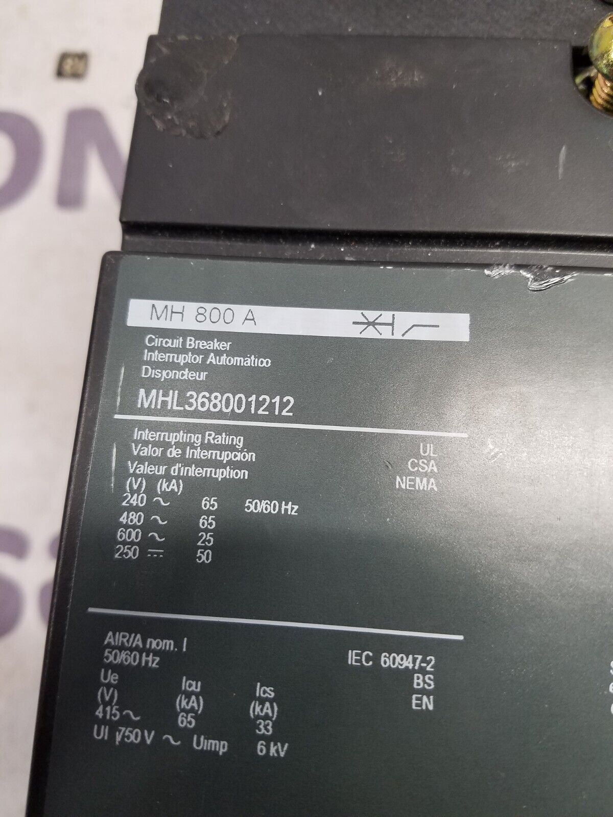 Square D MHL368001212 Used