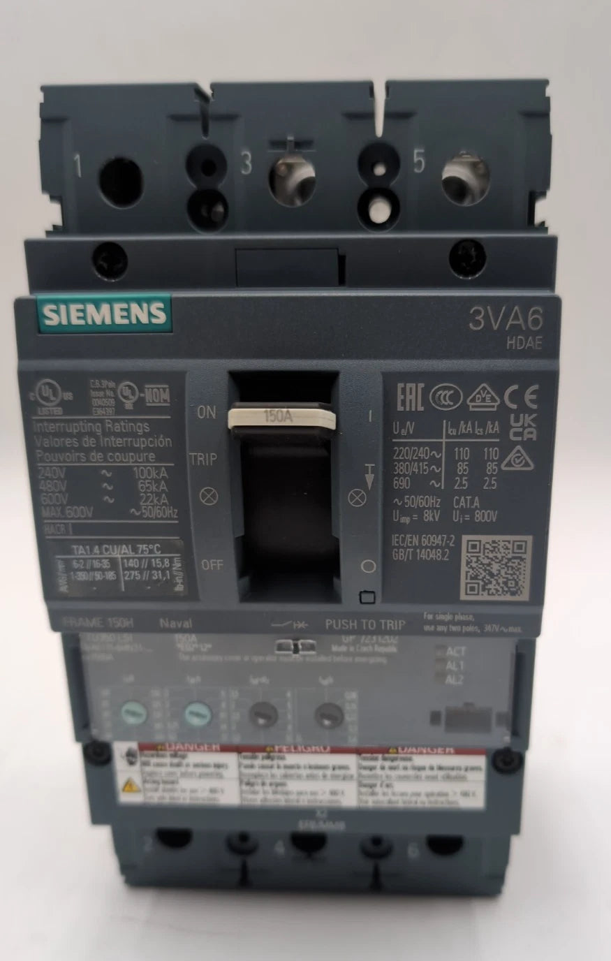 Siemens 3VA6115-6HN31-0AA0 Circuit Breaker 150A 3P 600V 3PH LSI Trip 150 Amp NEW New