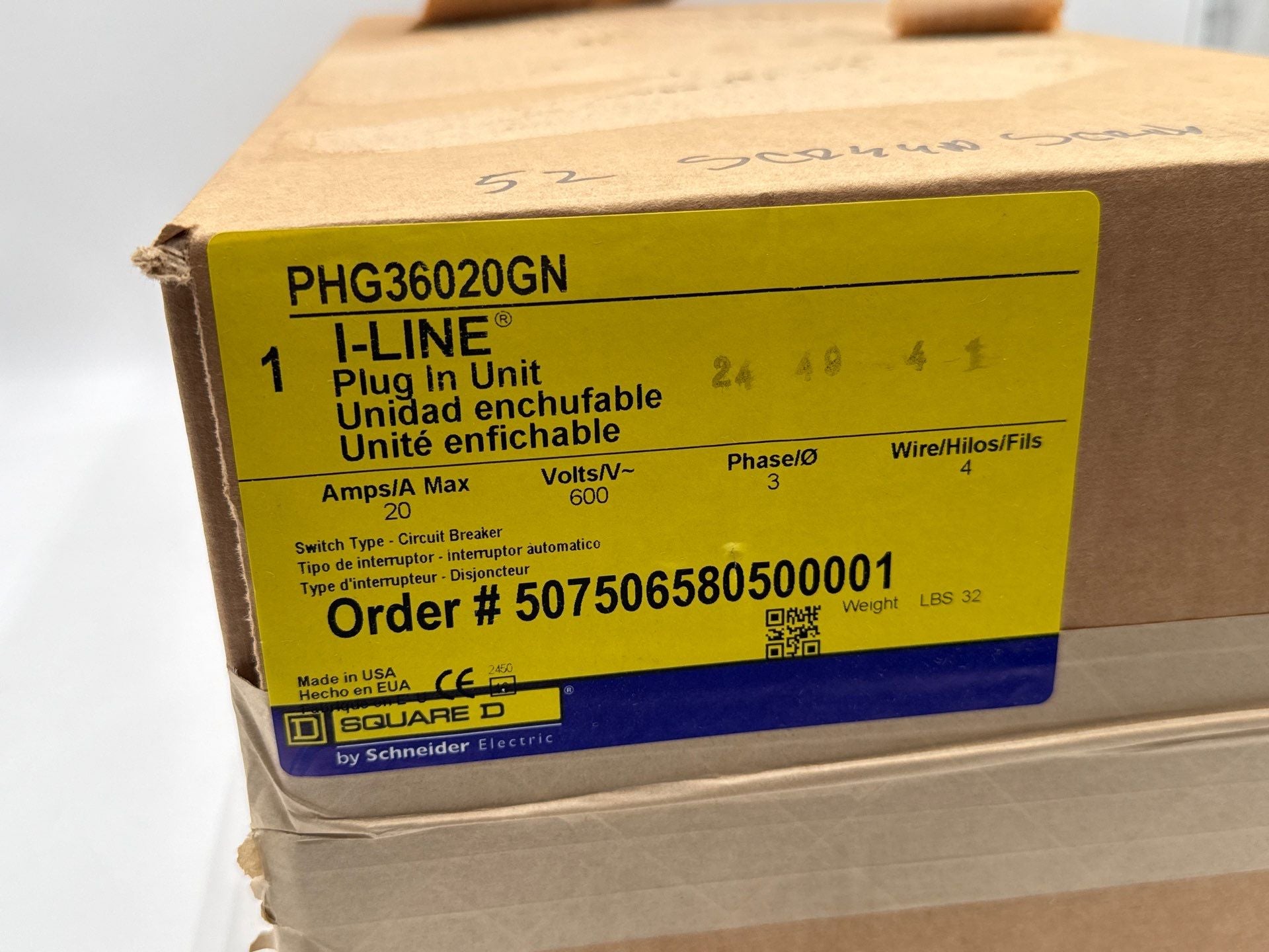 Square D PHG36020GN Busplug 20A 600V 3PH I-Line Busway Plug In Unit H-Frame New