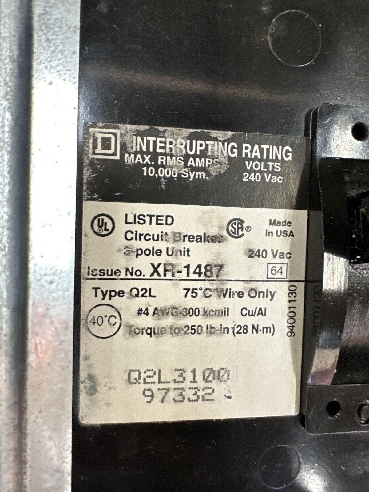 Square D NQOD442M225 NQOD Panelboard 225A 208Y/120V 3PH 4W Main MCB Q2L3100 P397 Used