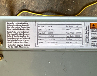Eaton PRL2A Panelboard 100A 125VDC 1PH 2W 18 Circuit Indoor Encl MCB EZB2036R P529 Used