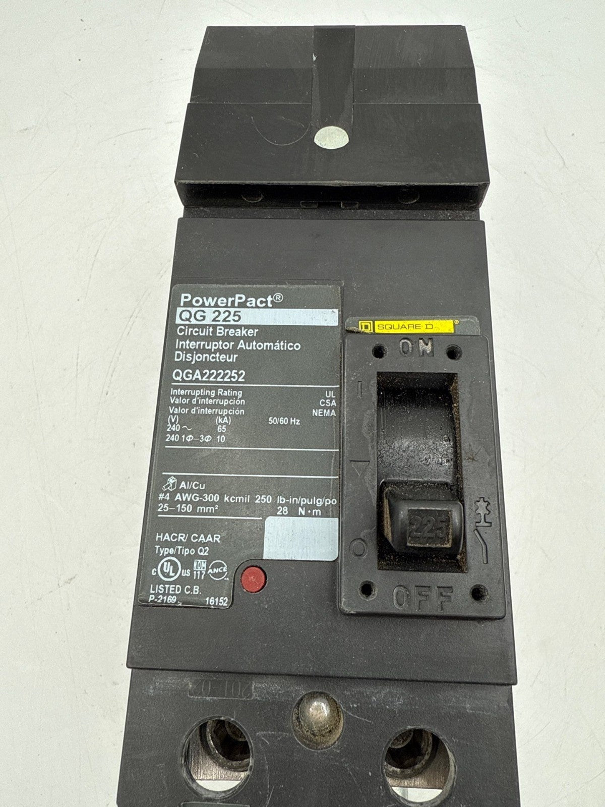 Square D QGA222252 I-Line Circuit Breaker 225A 2P 240V QGA 225 Amp 2 Pole QG 225 Used