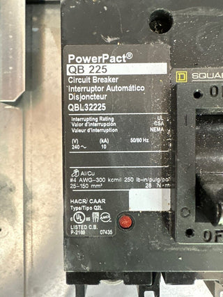 SQD NQOD442L225CU NQOD Panelboard 225A 240V 3PH 4W 42 CIR MCB QBL3225 225 AMP P508 Used