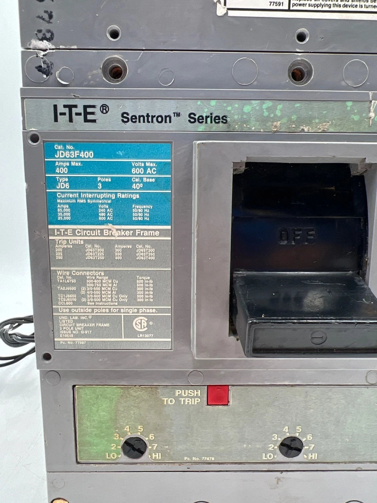 Siemens JD63B250 Circuit Breaker 3 Pole 250 Amp 600V JD 3P 250A Bolt On Used