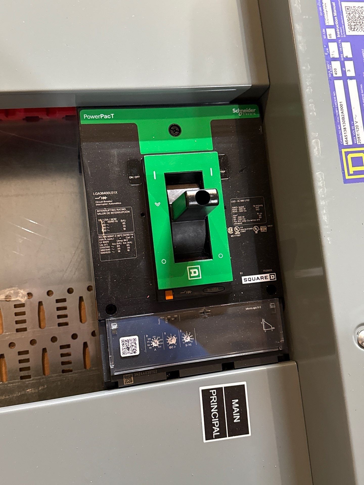 Square D HCP Panelboard Interior 400A 208/120V 3PH LGA36400U31X Main MCB New
