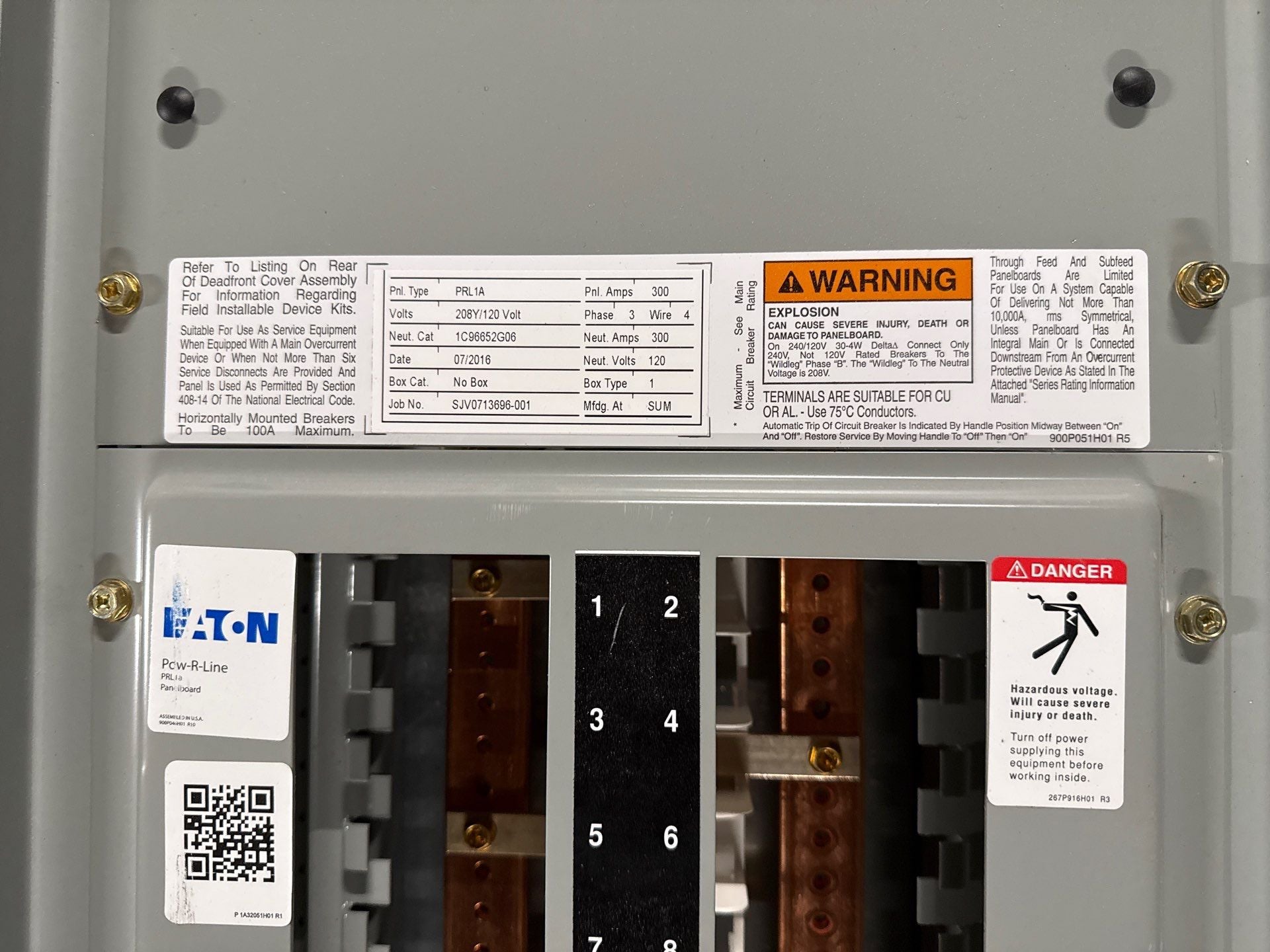 Eaton PRL1A Panelboard 300A 208/120V 3PH 4W MCB Panel 300 Amp DK3300 42 Cir Used