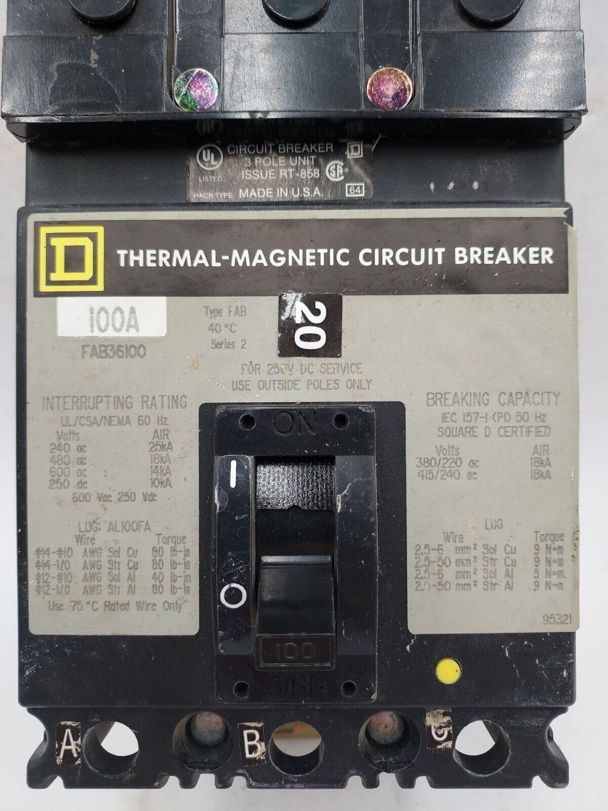 Square D FAB36100 Used