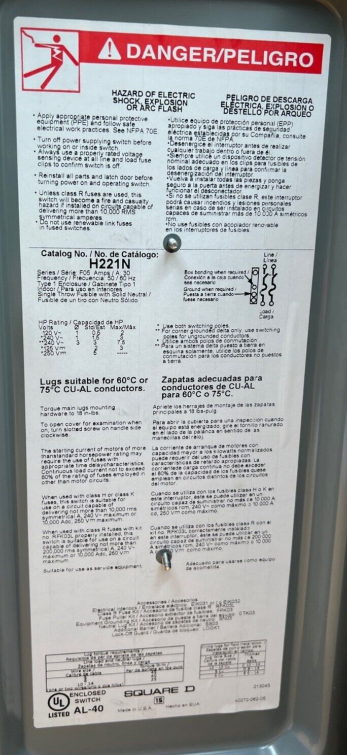 Square D H221N Used