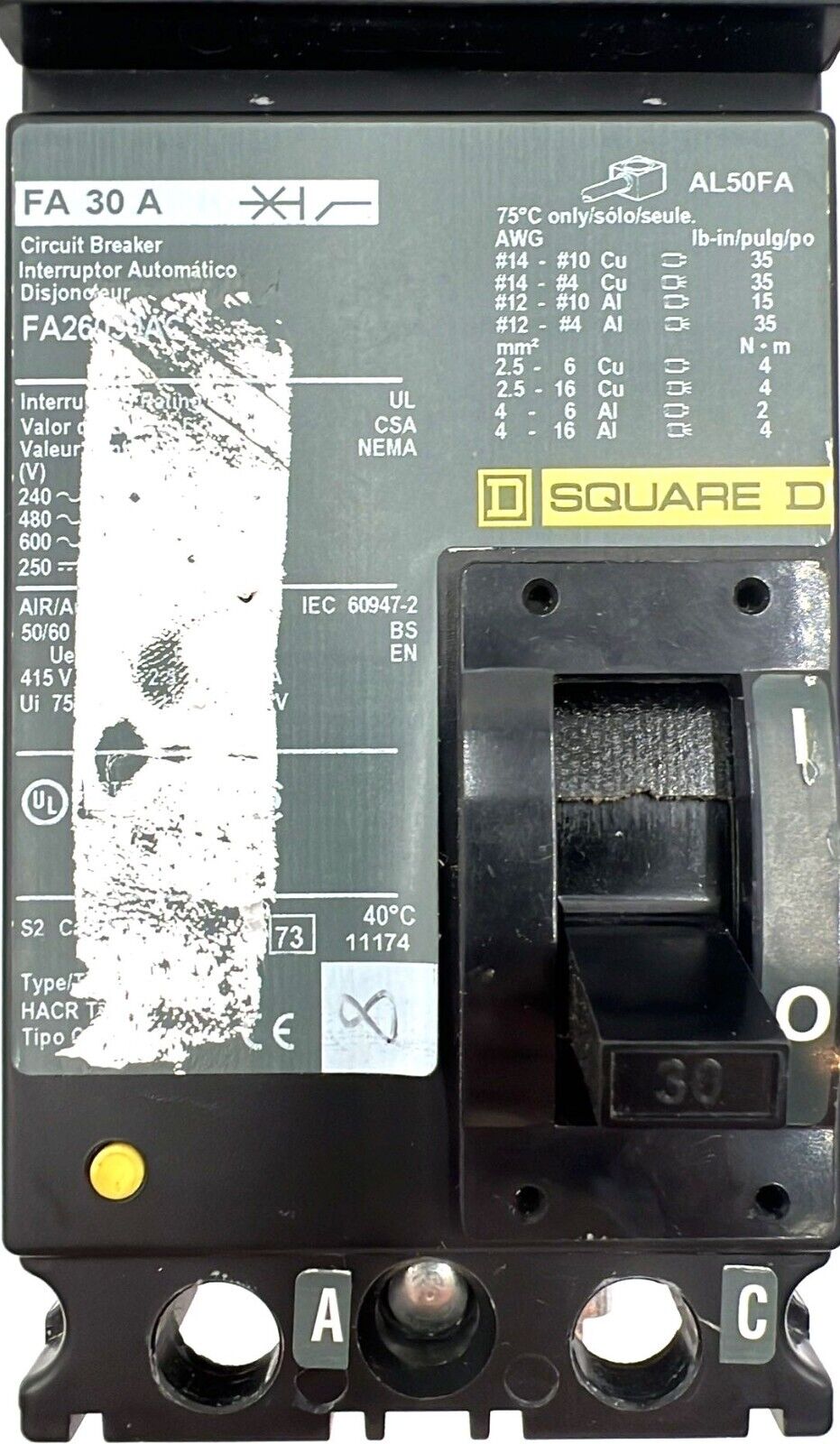 Square D FA26030AC Used
