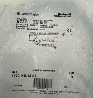 Allen Bradley 872C-A4N12-A2 Inductive Proximity Sensor 20-250V 300mA New