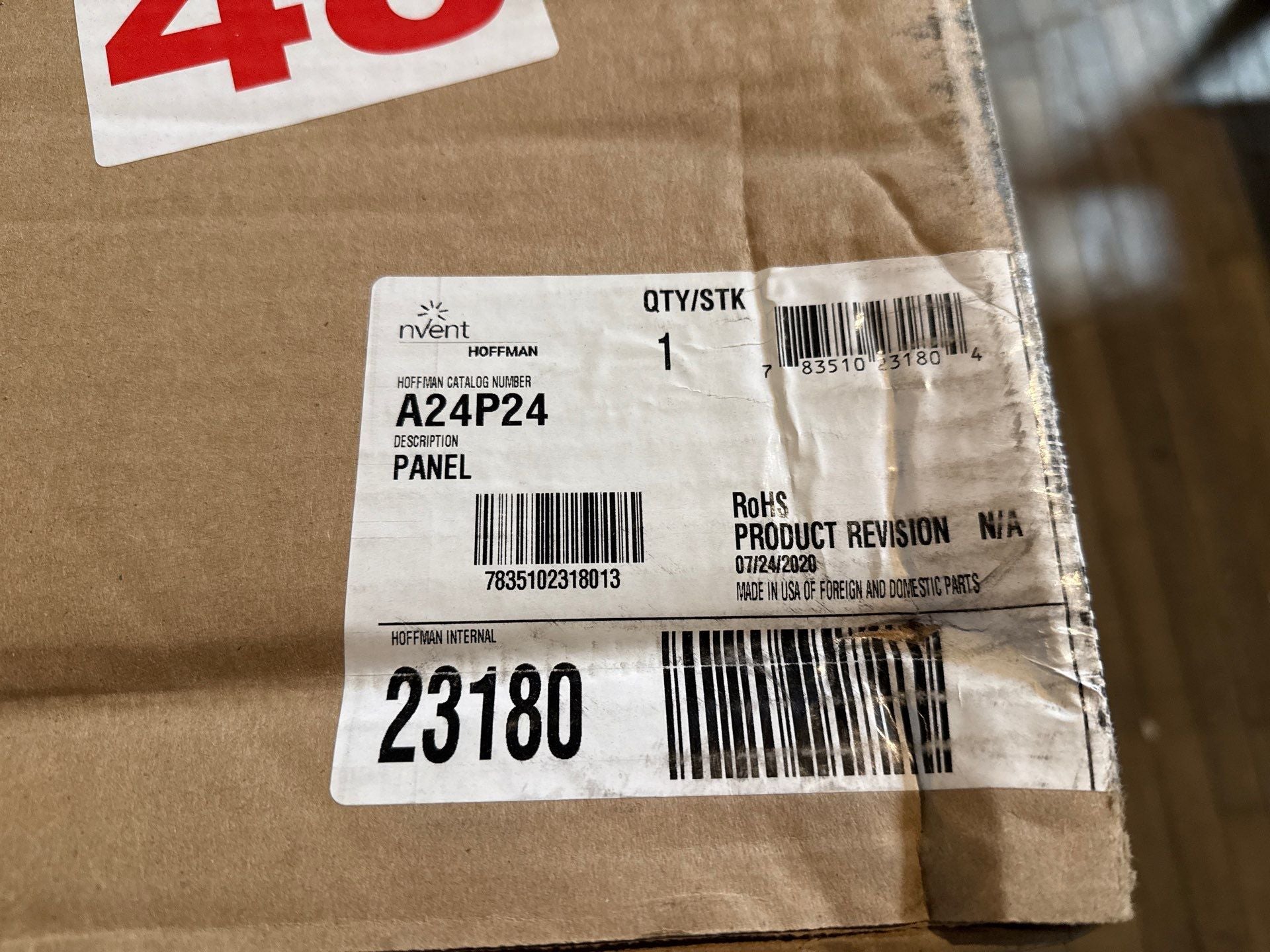 nVENT Hoffman A24P24 Panel for Type 3R 4 4X 12 13 Enclosure fits 24x24 White New