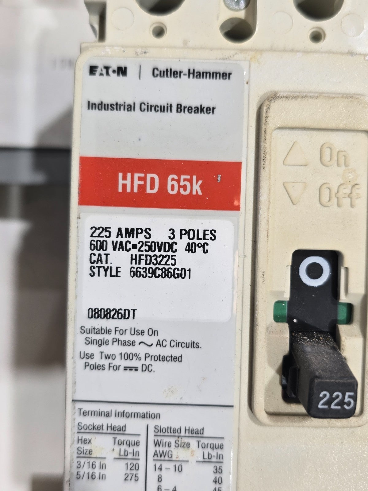 Eaton PRL3A Panelboard 400A 480V 3PH 3W MCB 400 Amp Panel HFD3225 225 Amp Used