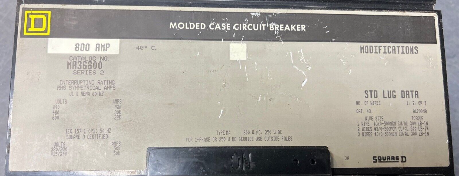 Square D MA36800 Used