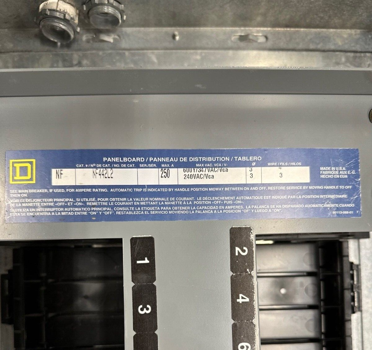 Square D NF442L2 Panelboard 250A 600Y/347V 3PH 4W 42 Circuit Indoor Encl MLO P349 Used