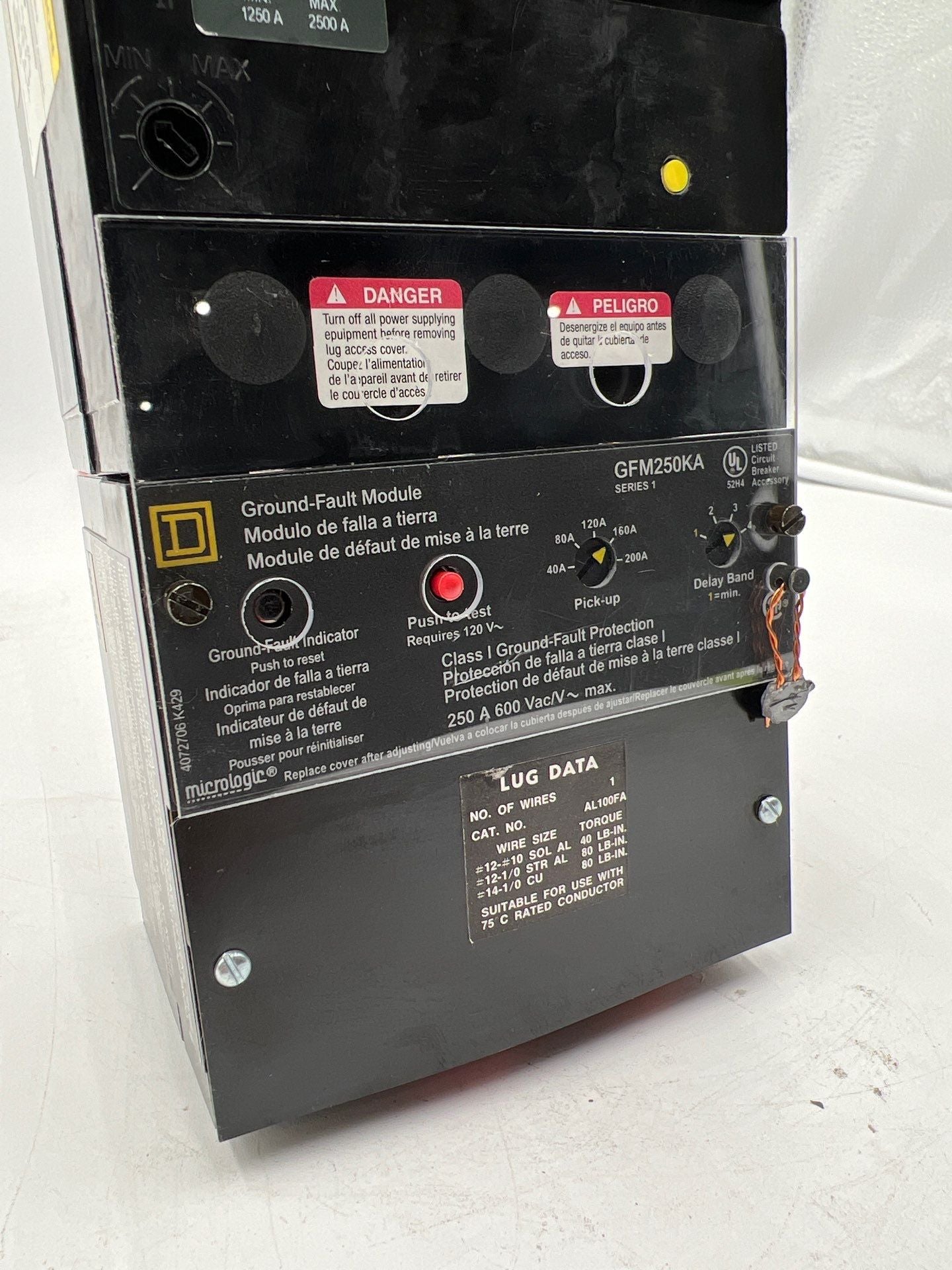 Square D KIF36250G Circuit Breaker 250A 600V 3P 250 Amp Ground Fault GFM250KA Used