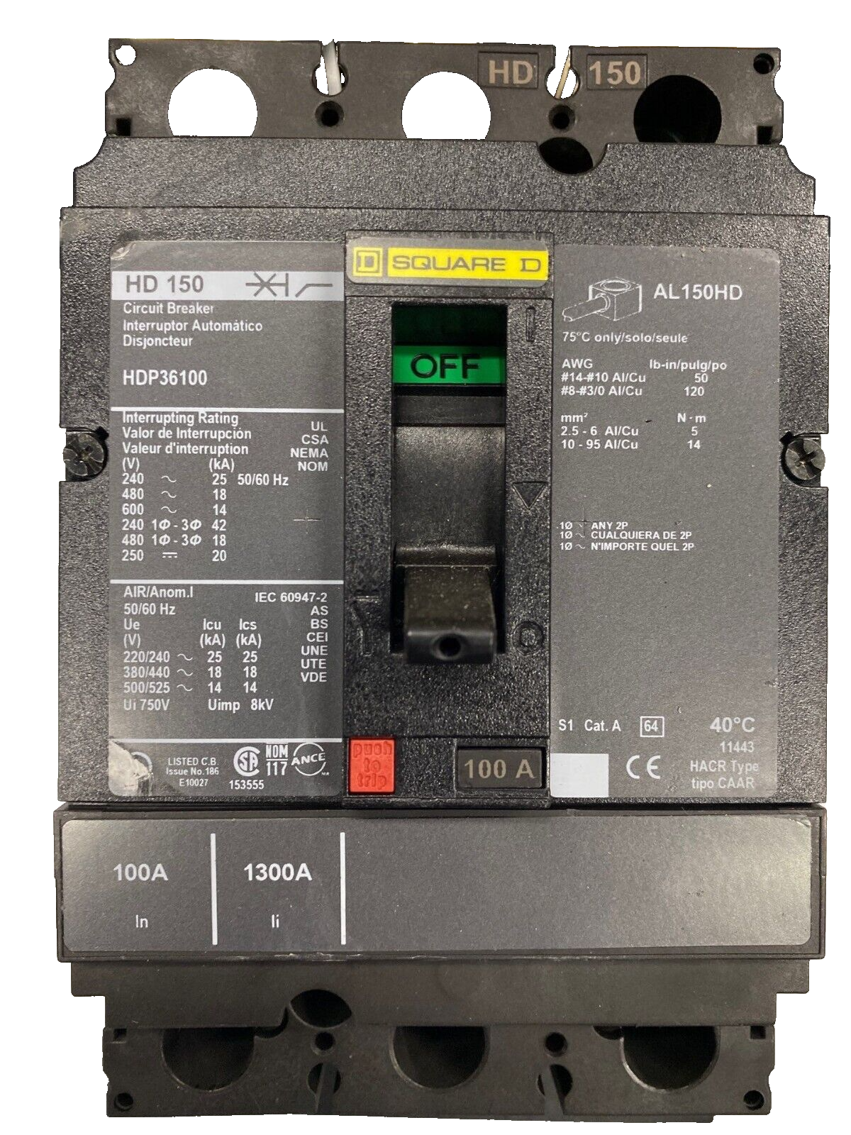 SQUARE D NF Panelboard 100A 480V 3P 3W Indoor Panel 42 Cir Main Breaker HDP36100 P443 Used
