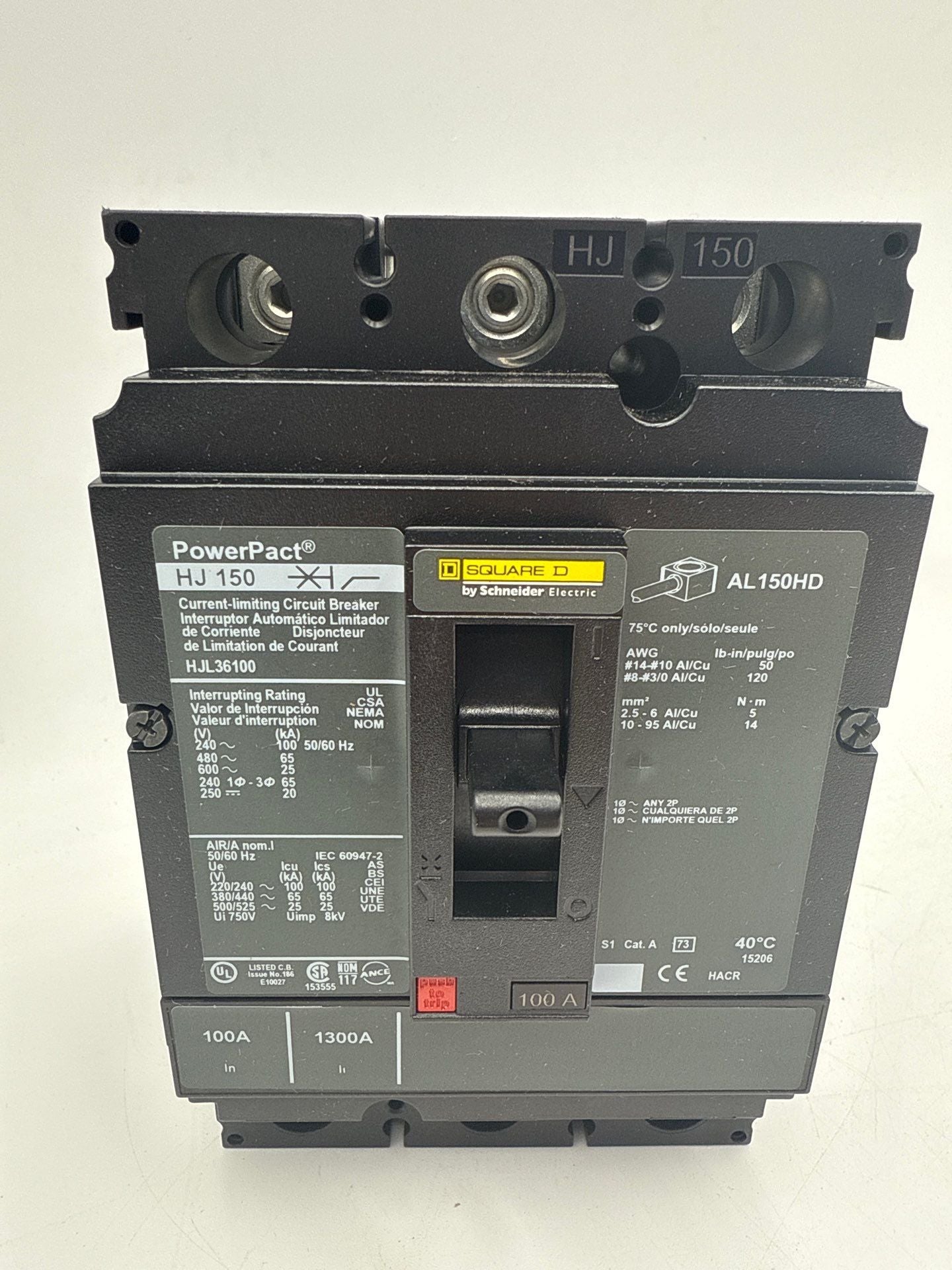 Square D HJL36100 Circuit Breaker 100A 3P 600V 3PH HJL 100 Amp 3 Pole Used