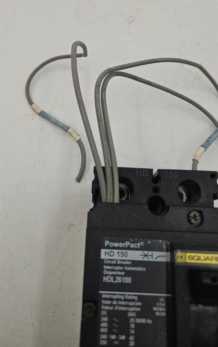 Square D HDL26100 Circuit Breaker 100A 2P 600V HDL 100 Amp 2 Pole with AUX USED Used